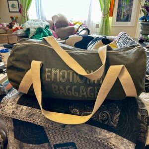 Stay Home Club Emotional Baggage Olive Green Canvas Duffel Ba